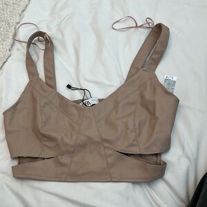 Zara tan pleather crop top